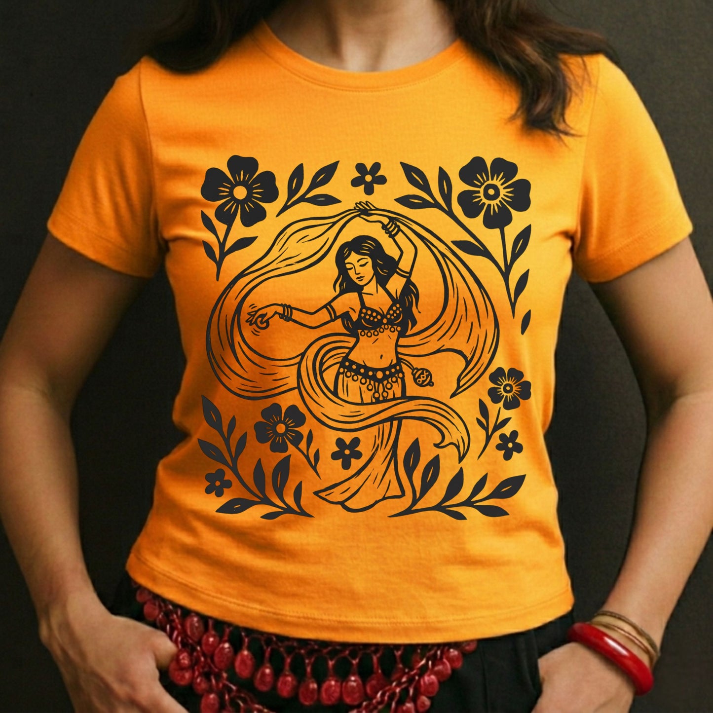 Floral Bellydancer Engraving Tee