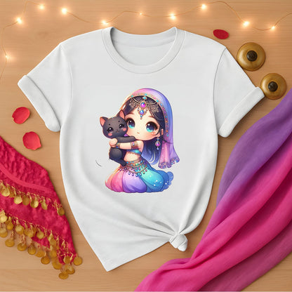 Watercolor Belly Dancer With Cat Tee