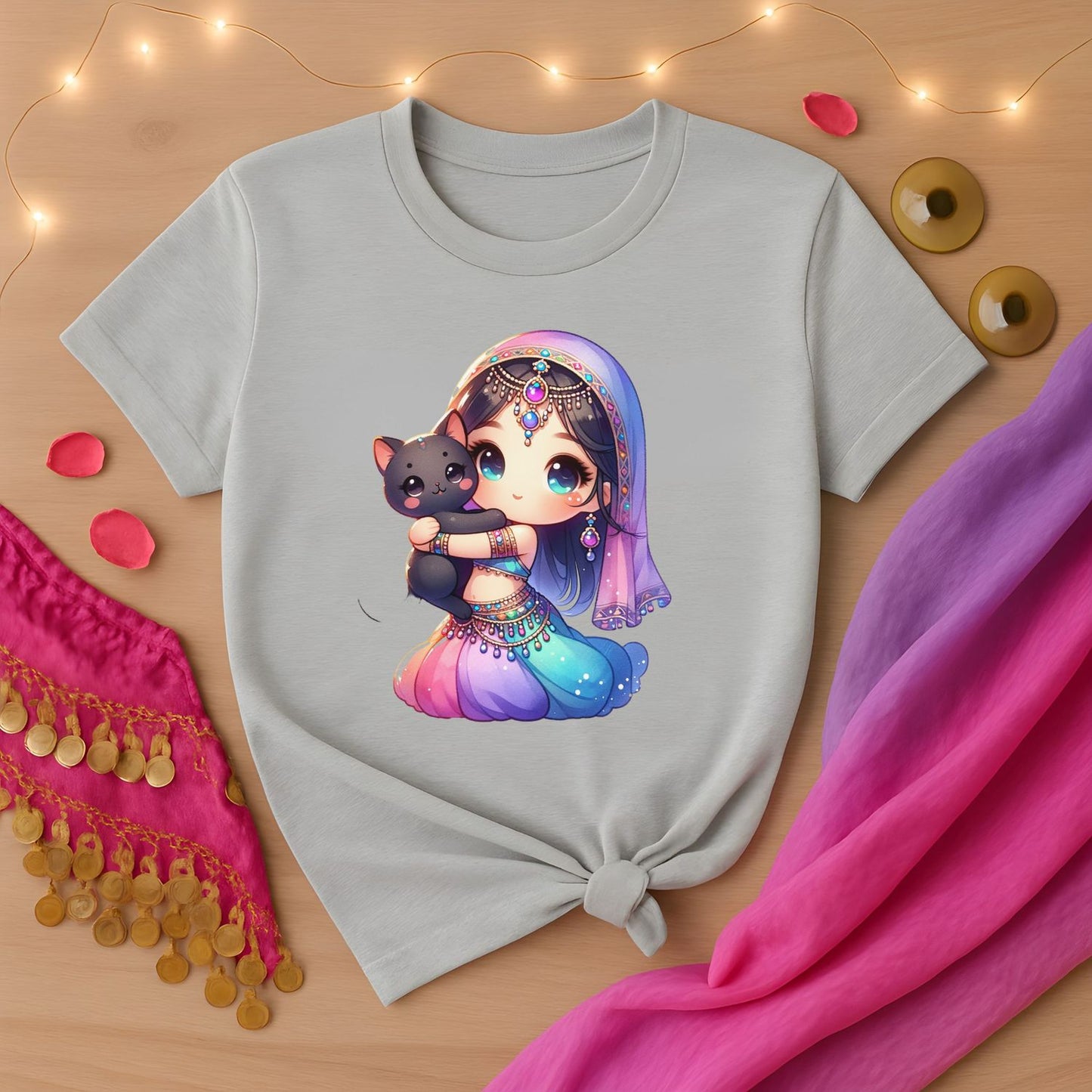 Watercolor Belly Dancer With Cat Tee
