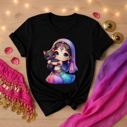Watercolor Belly Dancer With Cat Tee