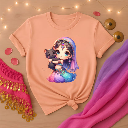 Watercolor Belly Dancer With Cat Tee