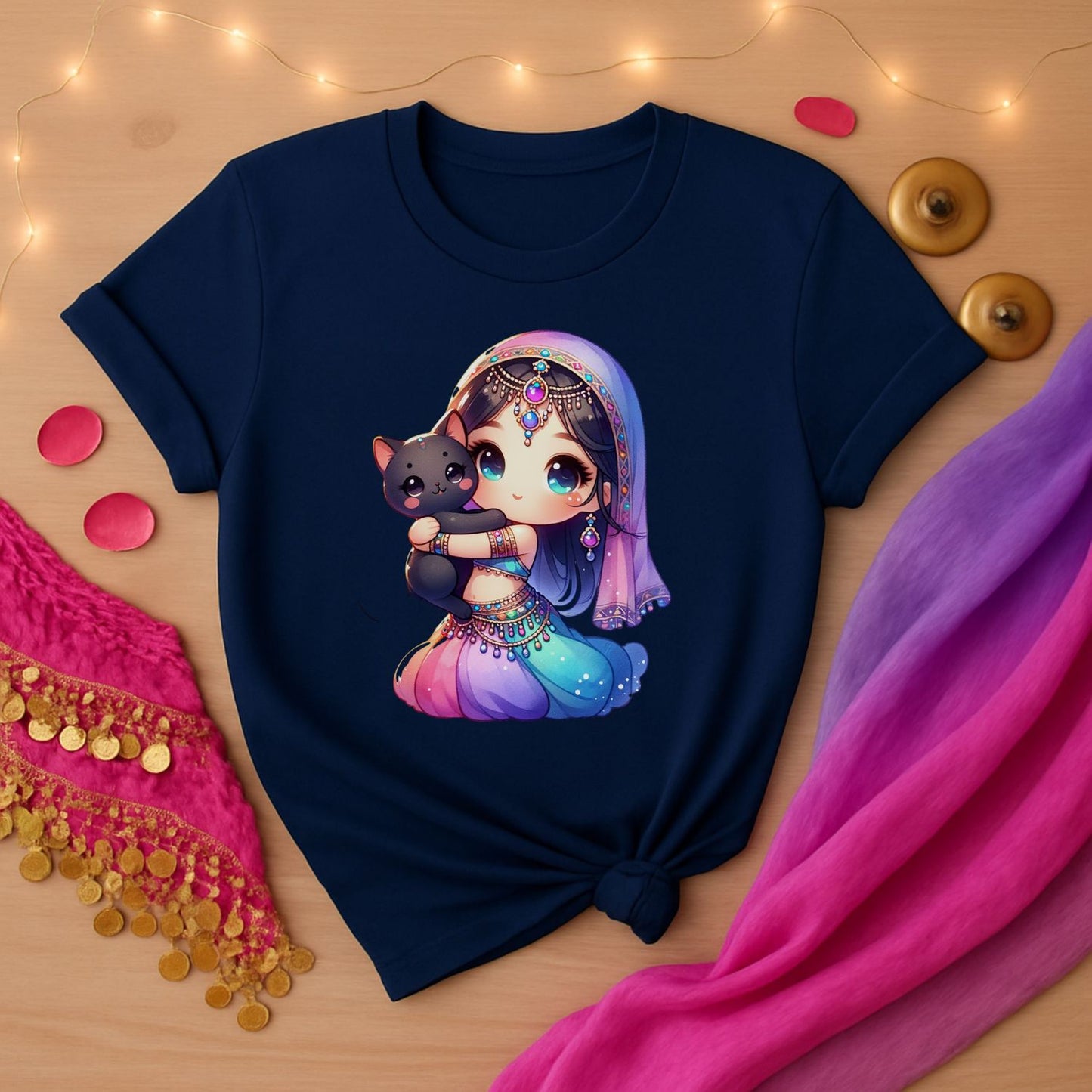 Watercolor Belly Dancer With Cat Tee